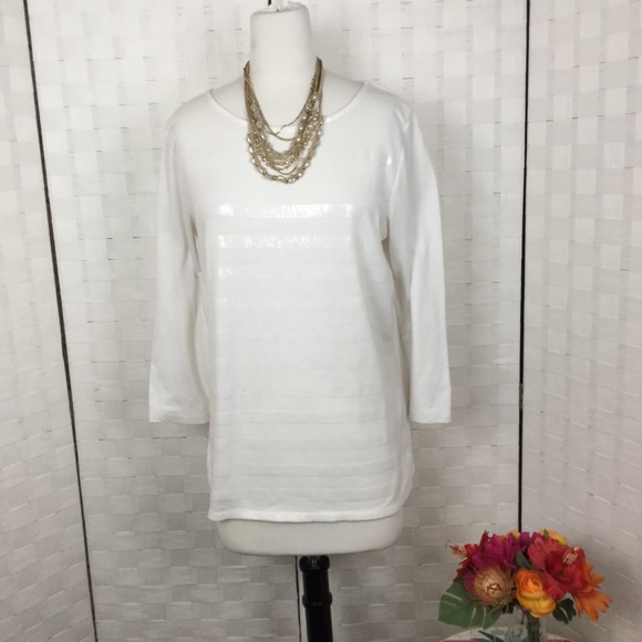 Liz Claiborne Tops - Liz Claiborne white top w/sequins, 3/4 sleeves